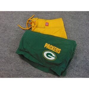 Green Bay Packers Swim Trunks Mens Med Green Yellow Lined Swim Shorts